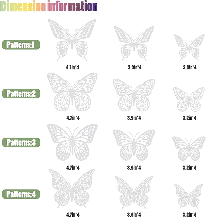 SAOROPEB 3D Butterfly Wall Decor - 48 Pcs, 4 Styles, 3 Sizes - Removable Stickers for Birthdays & Parties-Ruum Studio Home