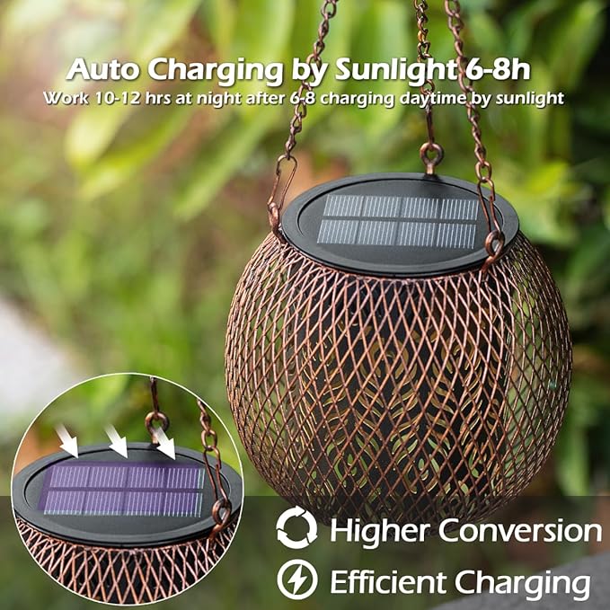LeiDrail Hanging Solar Lanterns 2 Pack Solar Lanterns Outdoor Waterproof Garden Metal Decorative Light Patio Decor for Outside Yard Tree Tabletop Landscape-Ruum Studio Home