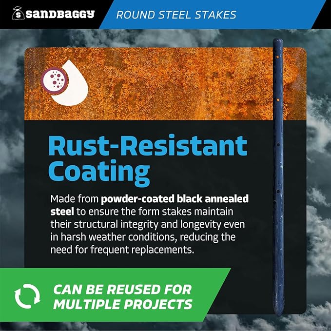Sandbaggy Round Steel Concrete Form Stakes with Nail Holes - Rust Resistant Coating - Removable, Reusable (20, 3/4 in X 18 in)-Ruum Studio Home