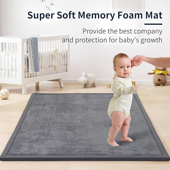 ACOMOPACK Baby Play Mat for Floor 1.3" Thick Memory Foam Play Mat 39"×59" Tummy Time Crawling with Non-Slip Bottom for Living Room,Nursery,Soft Velvet Playpen Mats for Kids,Infants（Dark Grey）-Ruum Studio Home