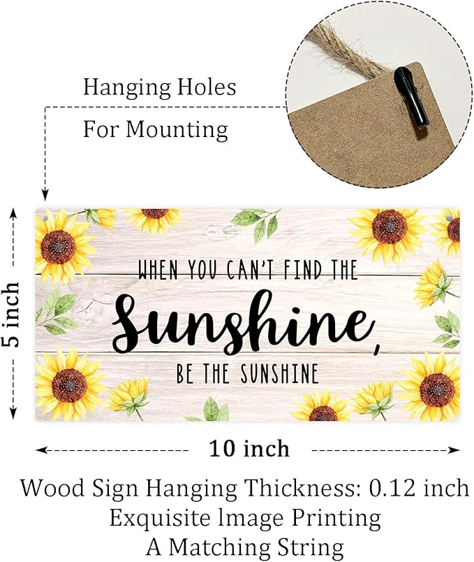 Be The Sunshine Wooden Hanging Sign Plaque, Sunflower Wall Decor Sign With Inspirational Quotes, Rustic Wood Sign Wall Art for Home Nursery Living Dining Room Farmhouse Garden Yard - A21-Ruum Studio Home