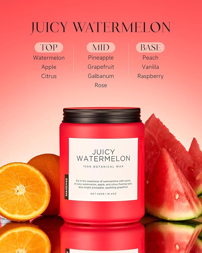 M&SENSE Juicy Watermelon Scented Candle, 19.4oz 110 Hours Clean Non Toxic Natural Soy Wax Long Lasting Candle for Women Men, 2 Wick Fruit Scent Home Fragrance Home Decor for Housewarming Gifts-Ruum Studio Home