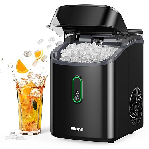 Silonn Nugget Ice Maker Countertop, Pebble Ice Maker with Soft Chewable Ice, Ready in 6 Mins, 34lbs Per Day, One-Click Operation Ice Machine with Self-Cleaning, for Home, Kitchen, Party, RV, Camping-Ruum Studio Home