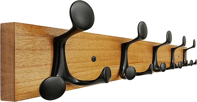 SKOLOO 24-Inch Light Brown Wood Coat Rack Wall Mount with 5 Triple Hooks - Ideal for Family Entrances, Classrooms, and Pet Supplies Storage - Perfect Coat Hooks for Wall-Ruum Studio Home