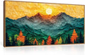 Abstract Sun Mountain Framed Canvas Wall Art Set, Forest Pine Tree Golden Sunset Wall Decor, Mixed Patchwork Landscape Art Print for Living Room, Bedroom, Dining Room, Office - 20"x40"-Ruum Studio Home