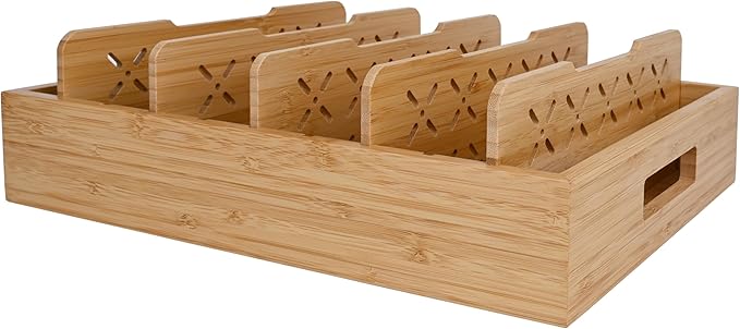 Natural Bamboo Storage Tray with 5 Custom Dividers, Deep Drawer Organizer for Kitchen, Small Cabinets, Home Office & Living Room-Ruum Studio Home