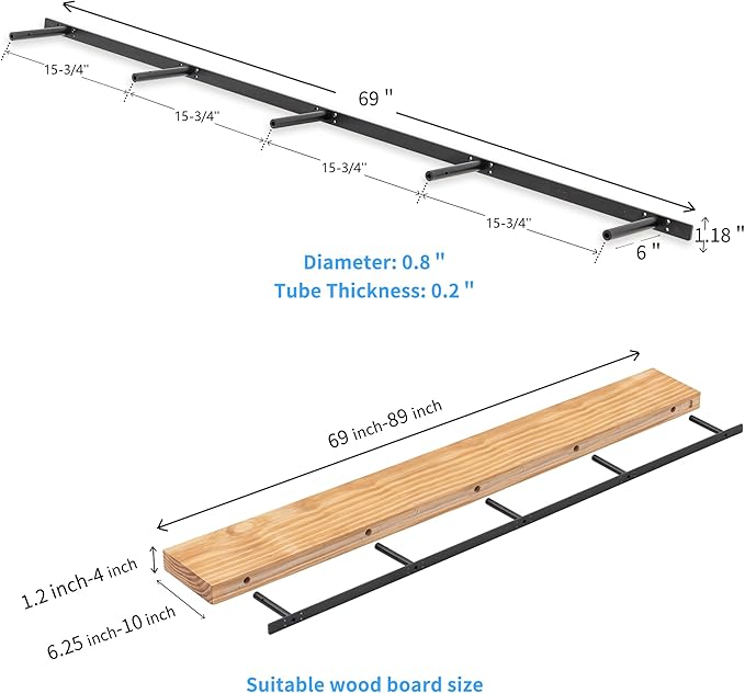 69 inches, Heavy-Duty Floating Shelf Bracket, Hidden Shelf Bracket for Fireplace Shelves, Installed on Studs, max Load of 210 pounds, Hidden Bracket for Shelves， 69 inches, (with Ease kit)-Ruum Studio Home