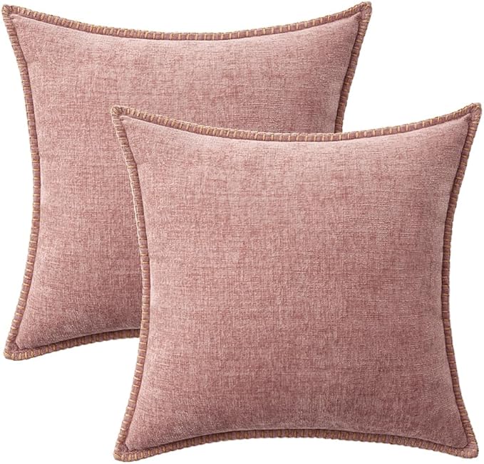 MIULEE Pack of 2 Couch Throw Pillow Covers 24x24 Inch Blush Pink Farmhouse Decorative Pillow Covers with Stitched Edge Soft Chenille Solid Dyed Spring Pillow Covers for Sofa Bed Living Room-Ruum Studio Home