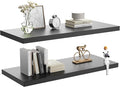 Wall Shelf Set of 2, Black Floating Shelves 24 in W x 10 in D x 1 in H, Wooden Floating Wall Shelf with Invisible Brackets for Living Room/Bedroom/Bathroom/Kitchen Storage and Decor-Ruum Studio Home