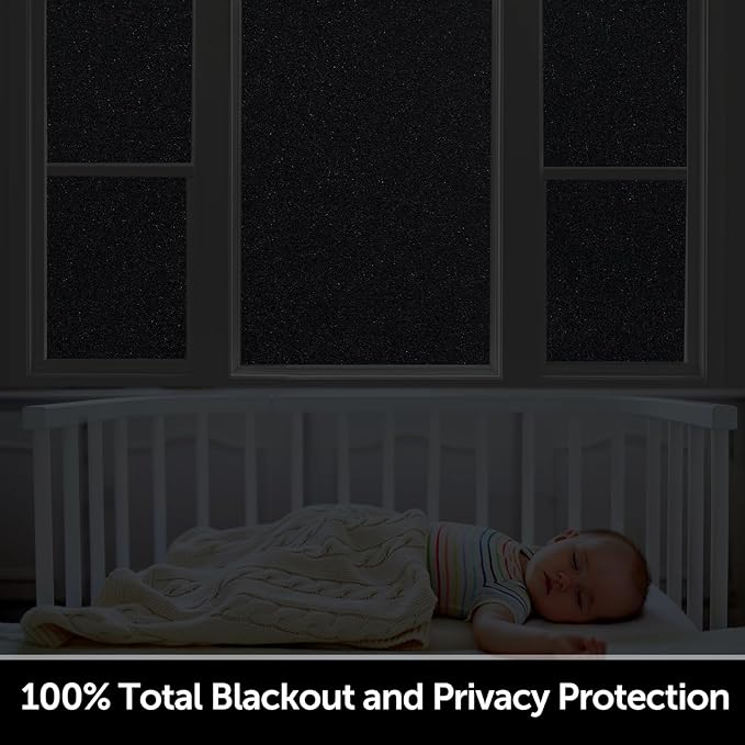 HIDBEA Blackout Window Film,100% Light Blocking Room Darkening Window Privacy Film,Frosted Glass Window Film Heat Control, Removable Window Cover Tint for Day Sleep (Black,35.4in x 6.5ft)-Ruum Studio Home