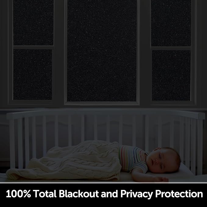 HIDBEA Blackout Window Film,100% Light Blocking Room Darkening Window Privacy Film,Frosted Glass Window Film Heat Control, Removable Window Cover Tint for Day Sleep (Black,23.6in x 6.5ft)-Ruum Studio Home