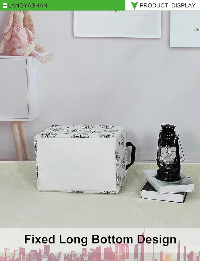 LANGYASHAN Rectangular Storage Bin Collapse Canvas Fabric Cartoon Storage Basket with Handles for Organizing Home Kitchen Boys and Girls Toys Office Closet Shelf Baskets (Rec Black Compass)-Ruum Studio Home