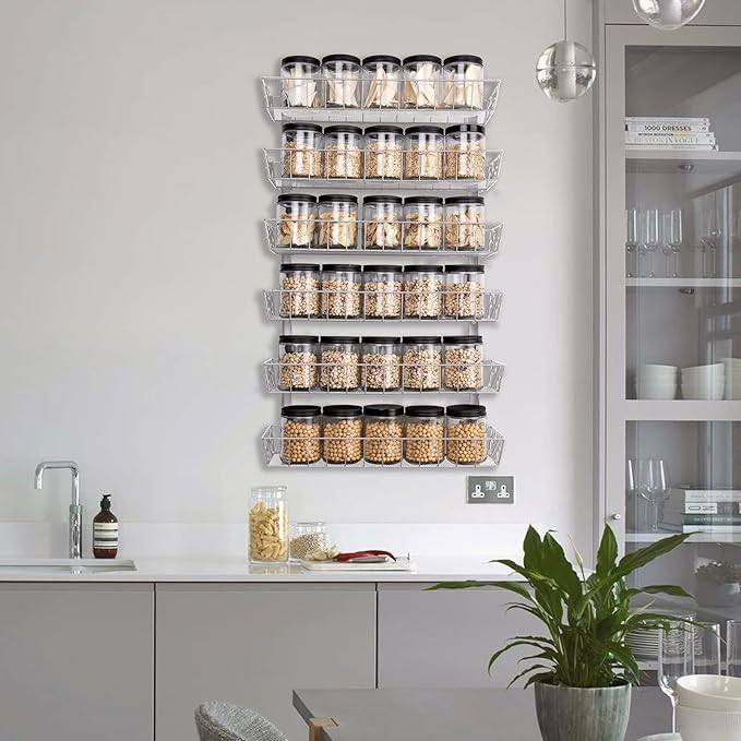 SWOMMOLY Adjustable Wall Mount Spice Rack, 6-Tier Dual-use (Multi-use) Organizer, Silver-Ruum Studio Home