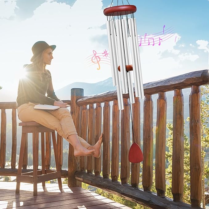 Large Aluminium Wind Chimes Outside, Soothing Melodic Memorial Sympathy Wind Chime, Suitable Outdoor Garden Decor, Gift for Mom Women Neighbors (Silver Wind Chimes-36)-Ruum Studio Home