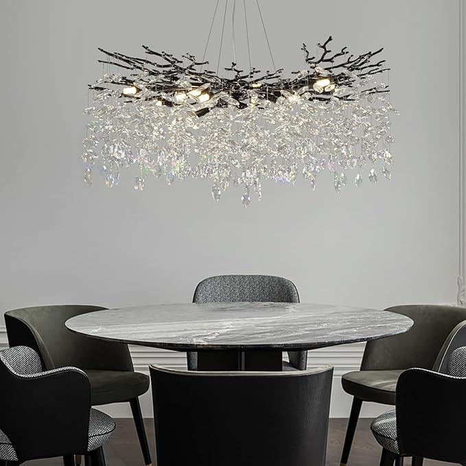 Modern Black Crystal Tree Branch Chandelier,14-Light 40" Black K9 Crystal Chandeliers for Living Room, Round Chandelier for Dining Room,High Ceiling,Kitchen Island,Foyer,Staircase-Ruum Studio Home