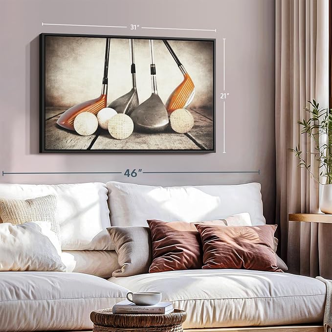 Elephant Stock Golf Sets Wall Art - Horizontal Framed Canvas - 1-Piece Mancave Wall Decor - Photography Sports Canvas Print - Yellow and Brown Decor for Wall - 31" X 21"-Ruum Studio Home