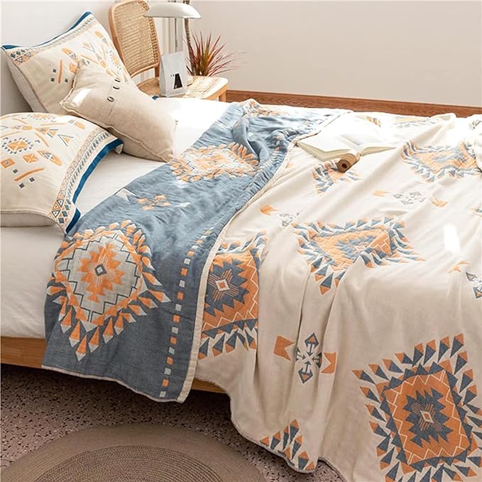 Spring Blankets Cotton Throw Blanket 60''x 80'' Muslin Blanket for Couch Bed Chair,Cozy Soft Bed Cotton Quilted Boho Quilts Blanket Gifts for Women-Ruum Studio Home