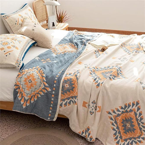 100% Cotton Throw Blankets for Couch Bed Chair Sofa,Cotton Quilt Throw Woven Boho Bed Blankets,Versatile Knit Woven Super Soft Decorative Blanket for Women,80''Wx 90''L-Ruum Studio Home