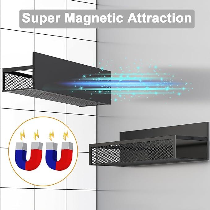 Magnetic Spice Rack for Refrigerator, 2 Pack Magnetic Shelf, Fridge Magnet Organizer with Moveable 4 Hooks, Magnetic Fridge Shelf for Kitchen Organization and Storage (2 Pack)-Ruum Studio Home