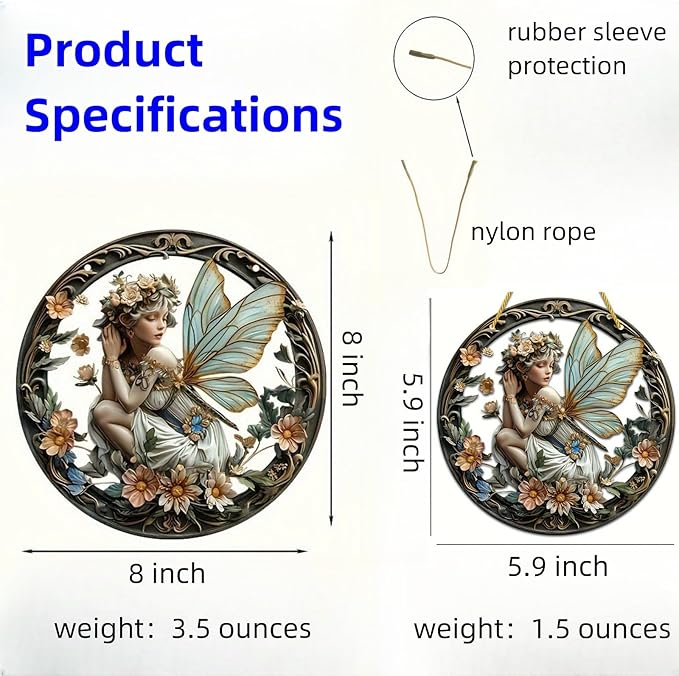 Flower Fairy Garden Decorations Angel Wing Christmas Halloween Deco Statue Art Elf Sculpture Hanging Craft for Outdoor Yard Courtyard Lawn Patio Window Acrylic Ornament Home Gift (A,S: 6*6 IN)-Ruum Studio Home
