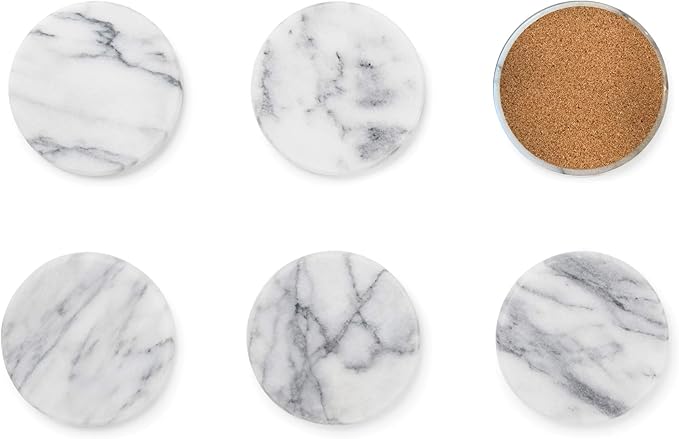 Fox Run 48749 Natural White Polished Marble Stone Coasters, Set of 6-Ruum Studio Home