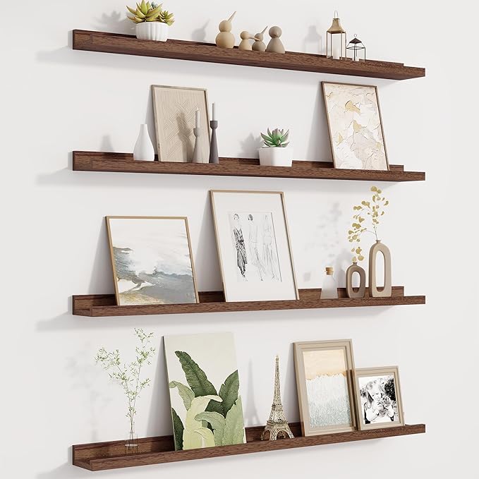Picture Ledge Shelf for Wall, Floating Shelves Set of 4, 36 Inch Long Nursery Book Shelves for Toys Storage, Kids Bookshelf Wall Mounted for Books Photo Frames, Walnut-Ruum Studio Home