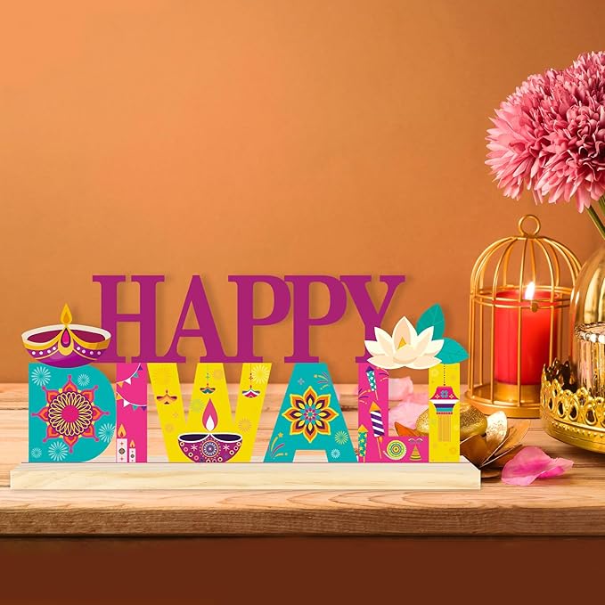 COCHIE Metal Happy Diwali Sign, Indian Festival of Light Table Centerpieces Decorations for Home, Office, Shelf, Mantel, Indoor, Traditional Party Supplies Decor (Diwali)-Ruum Studio Home