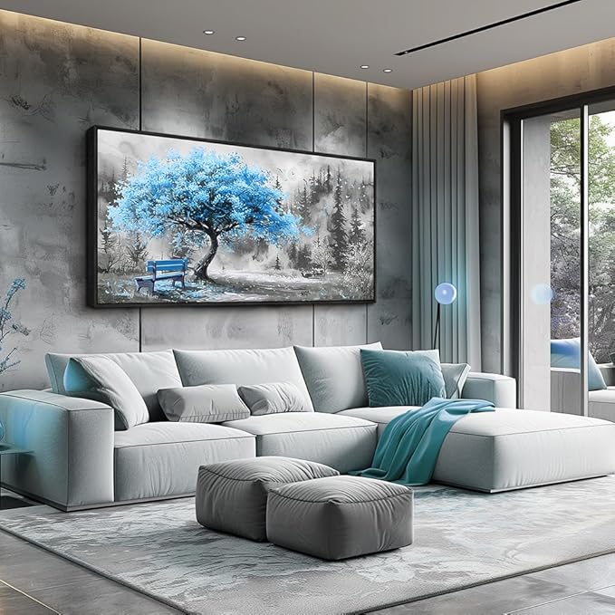 ZUITINGHUA Black Framed Canvas Wall Art For Living Room Large Wall Decor For Office Bedroom Decorations Blue Tree Landscape Pictures Black And White Paintings Artwork Aesthetic Home Decor 30x60 In-Ruum Studio Home