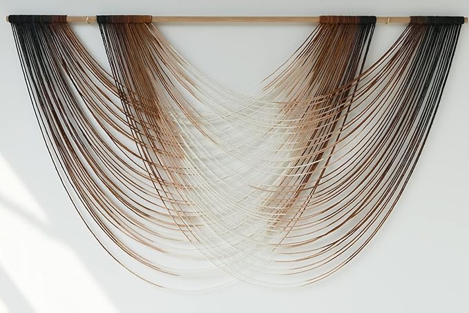 Flber Macrame Wall Hanging Dip Dye Brown Boho Wall Decor Yarn Tapestry Modern Living Room Bedroom Home Wall Decor 57" W x 35" L-Ruum Studio Home