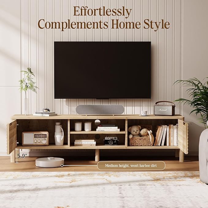 TV Stand for Living Room - up to 65 Inch TVs Mid Century Modern Entertainment Center with Storage and Adjustable Shelves, Media Console Table Oak 59"-Ruum Studio Home