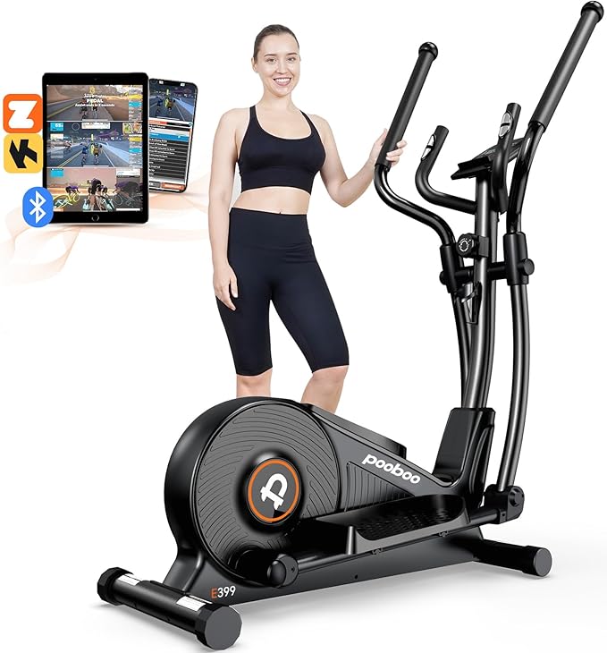 pooboo Elliptical Machine, Elliptical Exercise Machine with 16-Level Resistance&Hyper-Quiet Magnetic Driving System, Elliptical Machine for Home with LCD Monitor&15.5IN Stride, 350LBS Weight Capacity-Ruum Studio Home