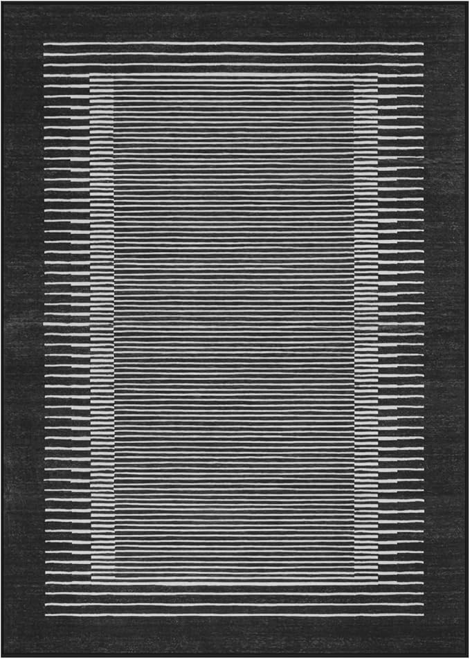 Wonnitar Washable Striped 5x7 Washable Area Rug, Non-Slip Black Berber Stripe Rugs for Living Room, Low Pile Minimalist Floor Carpet Rugs for Bedroom Dining Room Home Office (Black,5' x 7')-Ruum Studio Home
