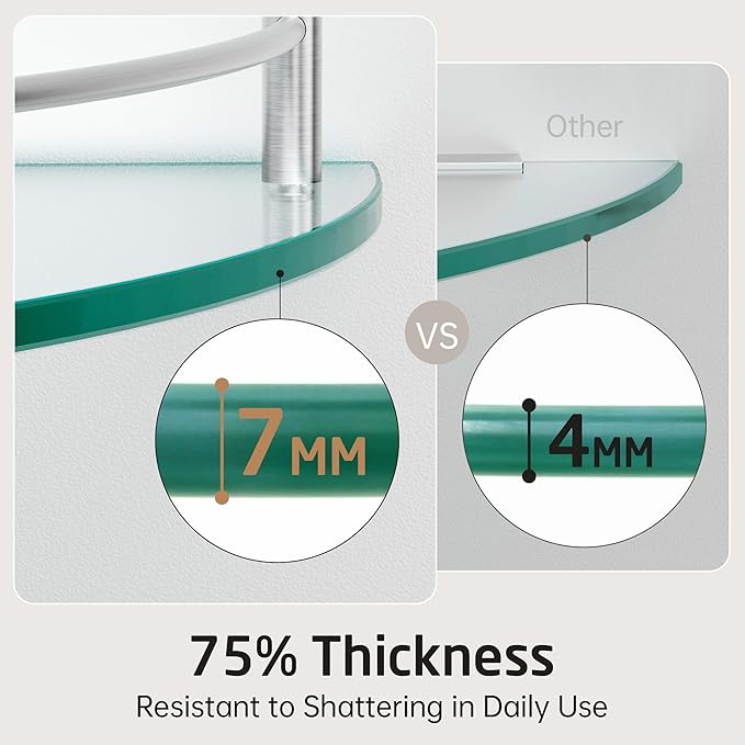 KES Glass Corner Shelf for Bathroom Corner Shelf 2 Pack Tempered Glass Shelf with Rail SUS 304 Stainless Steel Wall Mounted Brushed Finish, BGS2101A-2-P2-Ruum Studio Home