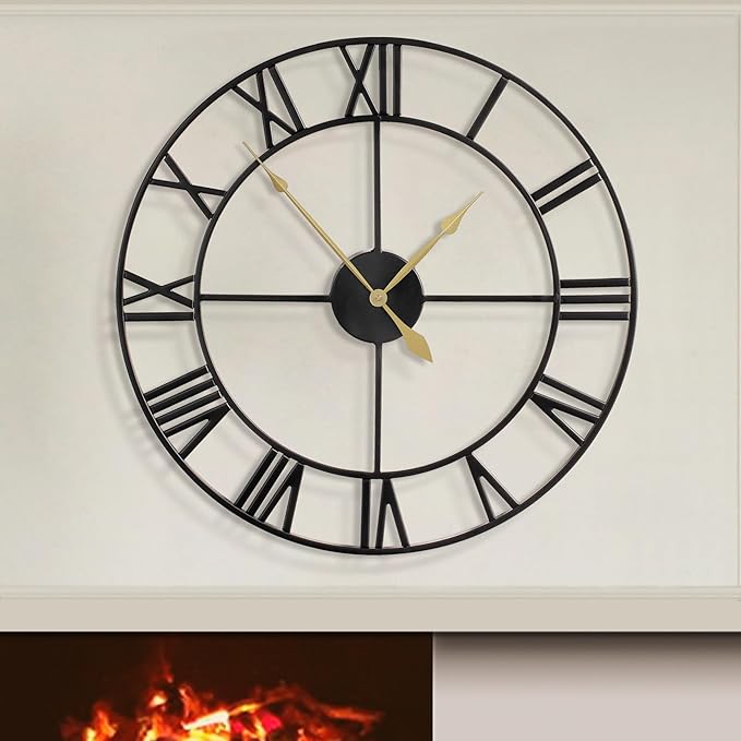 LEIKE 80CM Extra Large Wall Clock - 31" Oversize Modern Black Metal Roman Numeral Nearly Silent Little Ticking Battery Operated Wall Clocks for Living Room, Kitchen,Bedroom Farmhouse Home Decor-Ruum Studio Home