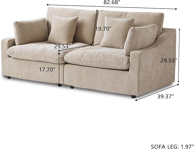 JACH Sectional Couches for Living Room, Cloud Sectional Couch with Deep Seat, Down Filled Modular Sofa, Covers Removeable & Washable, Love Seat Sofas Furniture for Living Room, Khaki-Ruum Studio Home