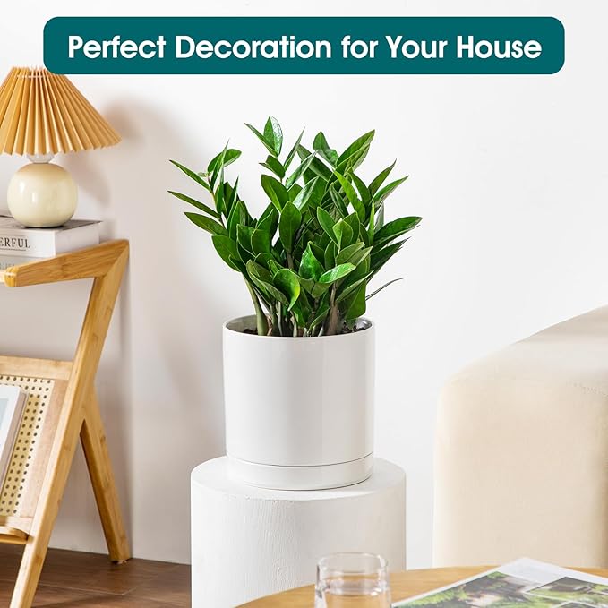 vancasso Ceramic Plant Pots, 8.25 Inch Ceramic Pot for Plants, Planters Pots for Indoor Plants with Drainage Holes, Flower Pot for Indoor House Plant, White-Ruum Studio Home