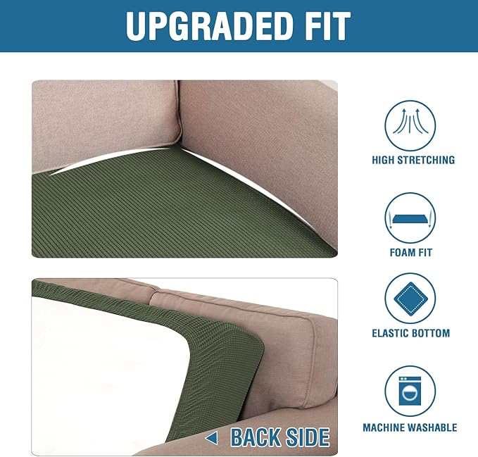 H.VERSAILTEX Super Stretch Individual Seat Cushion Covers Sofa Covers Couch Cushion Covers Slipcover Sets Thick Jacquard Textured Twill Fabric (1 Piece Chair Cushion Cover, Bronze Green)-Ruum Studio Home