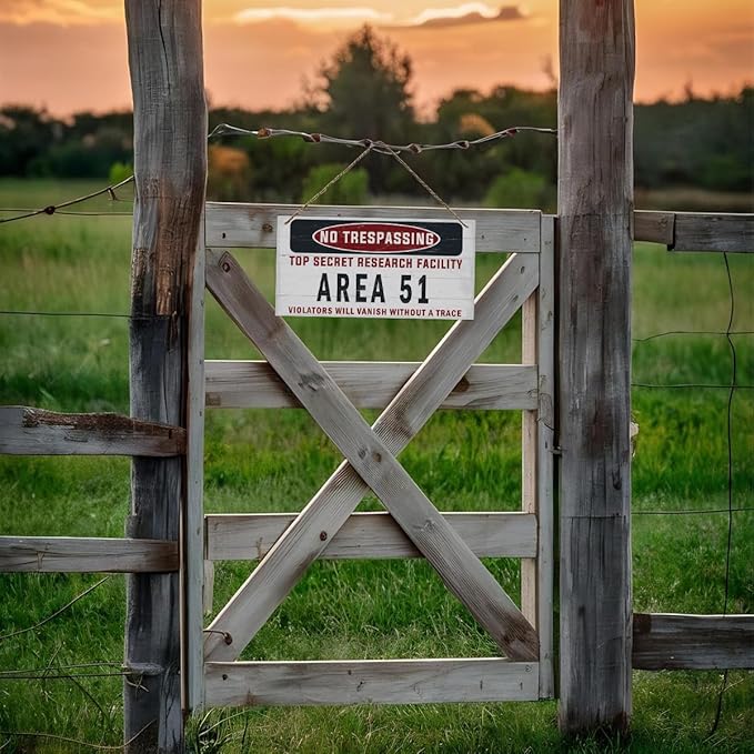 Warning Sign, Area 51 No Trespassing Warning Wood Plaque Sign, Funny Door Signs, Decorative Wood Hanging Suspension Plaque, Farmhouse Wooden Wall Decor-Ruum Studio Home