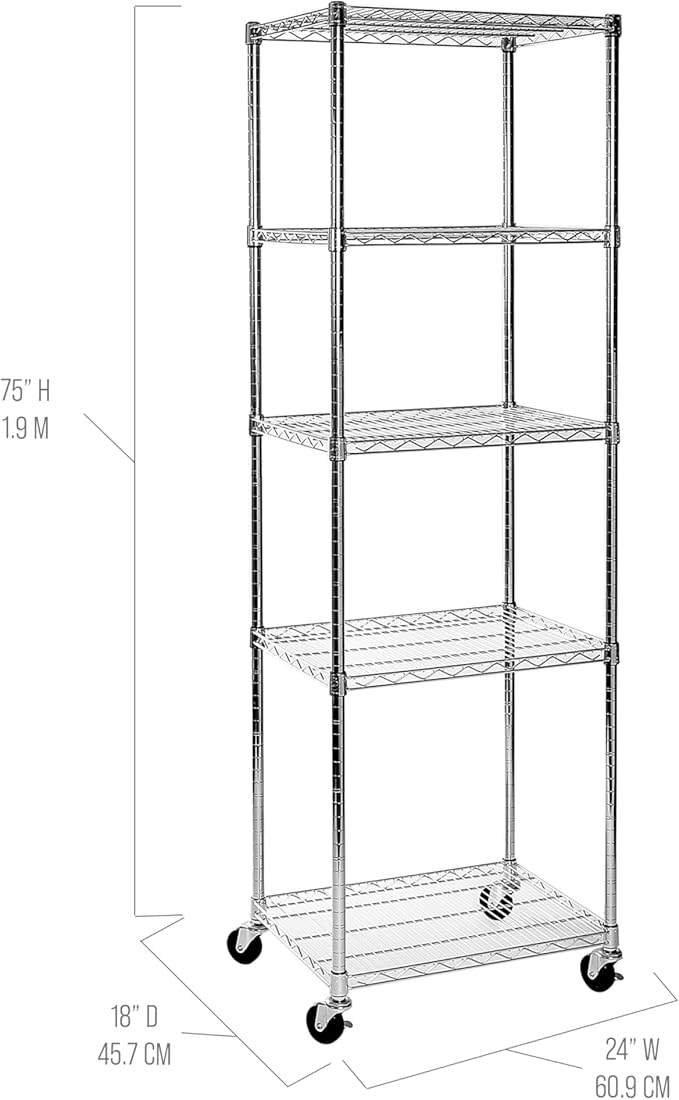 Seville Classics UltraDurable Heavy Duty NSF Solid Steel Wire Rack Storage Unit Organizer for Garage, Warehouse, Office, Restaurant, Classroom, Kitchen, 5-Tier Shelving, 24" W x 18" D-Ruum Studio Home