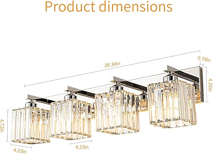 Modern 4-Light Chrome Crystal Bathroom Vanity Light Fixtures-Ruum Studio Home
