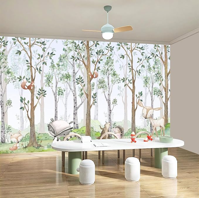 WFBHUA-Kids Wallpaper Watercolor Forest Cartoon Animals Wall Murals Suitable for Nursery Boys Girls Bedroom Room (Not Peel and Stick)-Ruum Studio Home