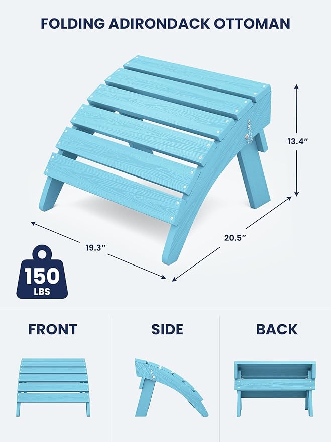 KINGYES Folding Adirondack Ottomans Set of 2 for Adirondack Chair, Light Blue-Ruum Studio Home