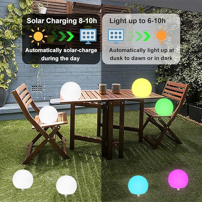 8-in Solar Globe Light Outdoor, Waterproof Solar Ball Light for Outside w/Remote, 16 RGB Color Changing Glowing Orb Lamp Landscape Lighting Mood Lamp w/Ground Stake for Garden Patio Yard Pathway Decor-Ruum Studio Home