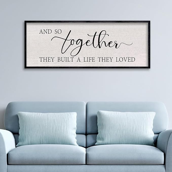 LuZhiQiang And So Together They Built A Life They Loved Sign Wall Decor 40"x15" Large Wood Framed Above Over Bed For Master Bedroom Hanging Wall Art (Black)-Ruum Studio Home