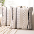 Boho Throw Pillow Covers 18x18 Set of 2 Farmhouse Decorative Cushion Case Striped Square Pillows Cover Chenille Pillow Cases Accent Neutral Pillowcase for Sofa Couch Bed,White-Ruum Studio Home