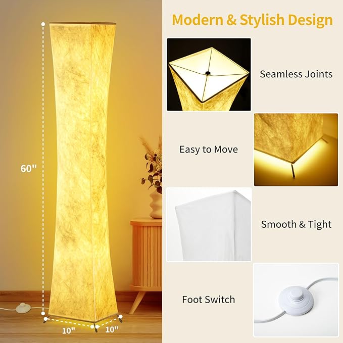 BLUEYE Floor Lamp,1800Lumens,RGBW 2700K-6500K,Remote Control,2 X 80W Equivalent,E26 Base,Color Changing Standing Lamp for Living Room Bedroom,Duppon Paper,60in-Ruum Studio Home