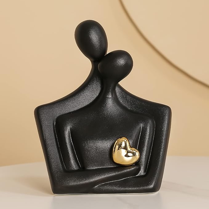 Porcelain Romantic Couple Figurines Statue Black Aesthetic Decorations Hugging Couple Sculptures - Modern Ceramic Sculpture Home Accents for Living Room Bedroom Coffee Table, Desktop, Bookshelf-Ruum Studio Home