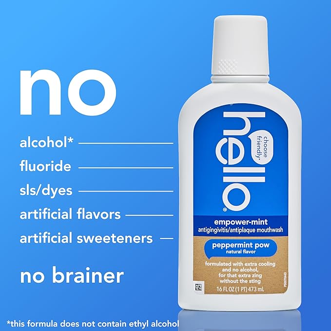 hello Empower-Mint Fluoride Free and Alcohol Free Mouthwash, Non Alcoholic Mint Mouthwash Pack, Peppermint Pow, 3 Pack, 16 Fl Oz Bottles-Ruum Studio Home