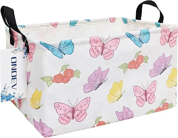 Rectangular Folding Laundry Basket,waterproof Canvas Basket,gift basket,Suitable for children's room,Office,Clothes,Toys Storage(Butterfly)-Ruum Studio Home