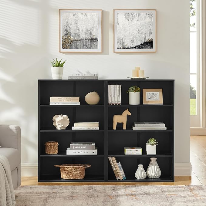 71 Inch Tall 8-Shelf Bookcase, Wood Bookshelf Storage Organizer Adjustable Shelf for Home Office Living Room, Converts into Two 4-Shelf Bookshelves, Black-Ruum Studio Home